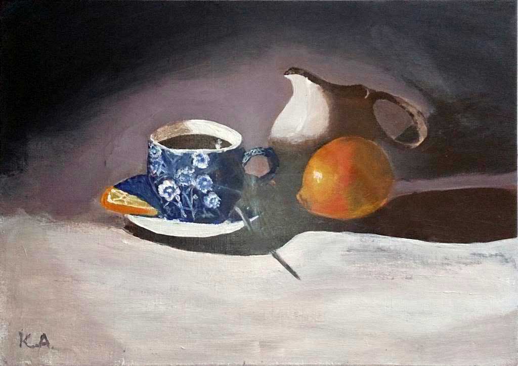 Still life with cup of coffee and lemon - Acryilic on canvas by Andipainting