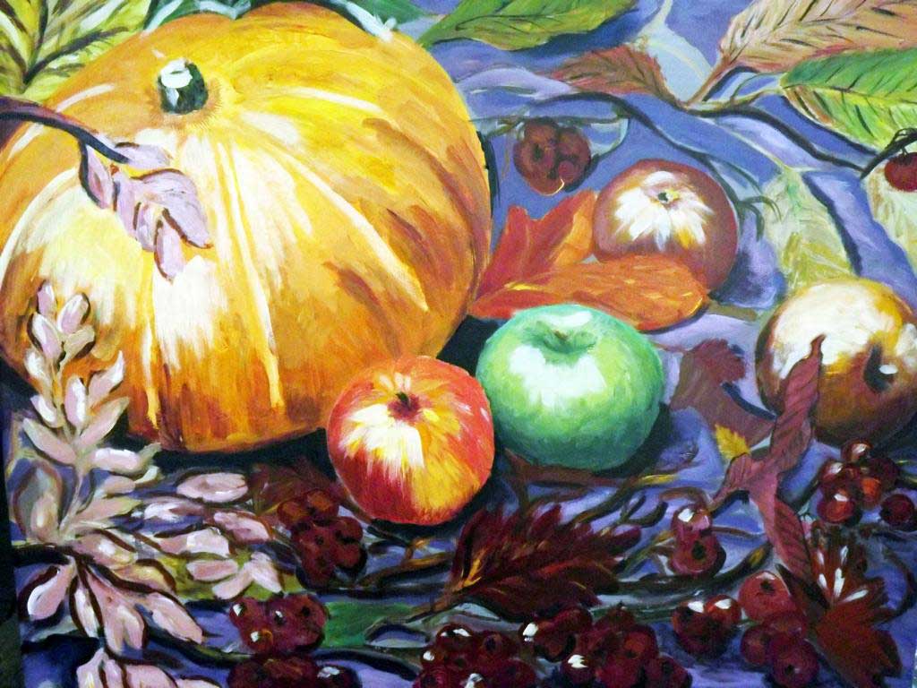Still life with pumpkin and apples - Acryilic on canvas by Andipainting